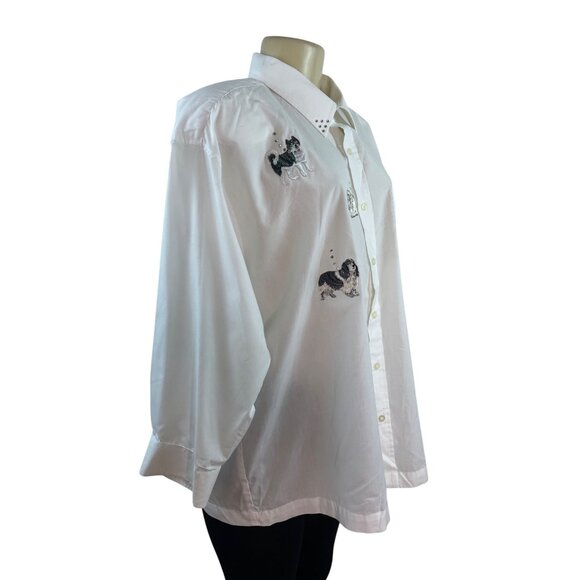 Mili Designs White Button-Up Shirt W/ Embroidered Dogs & Rhinestone Collar Sz 18 - Picture 3 of 10